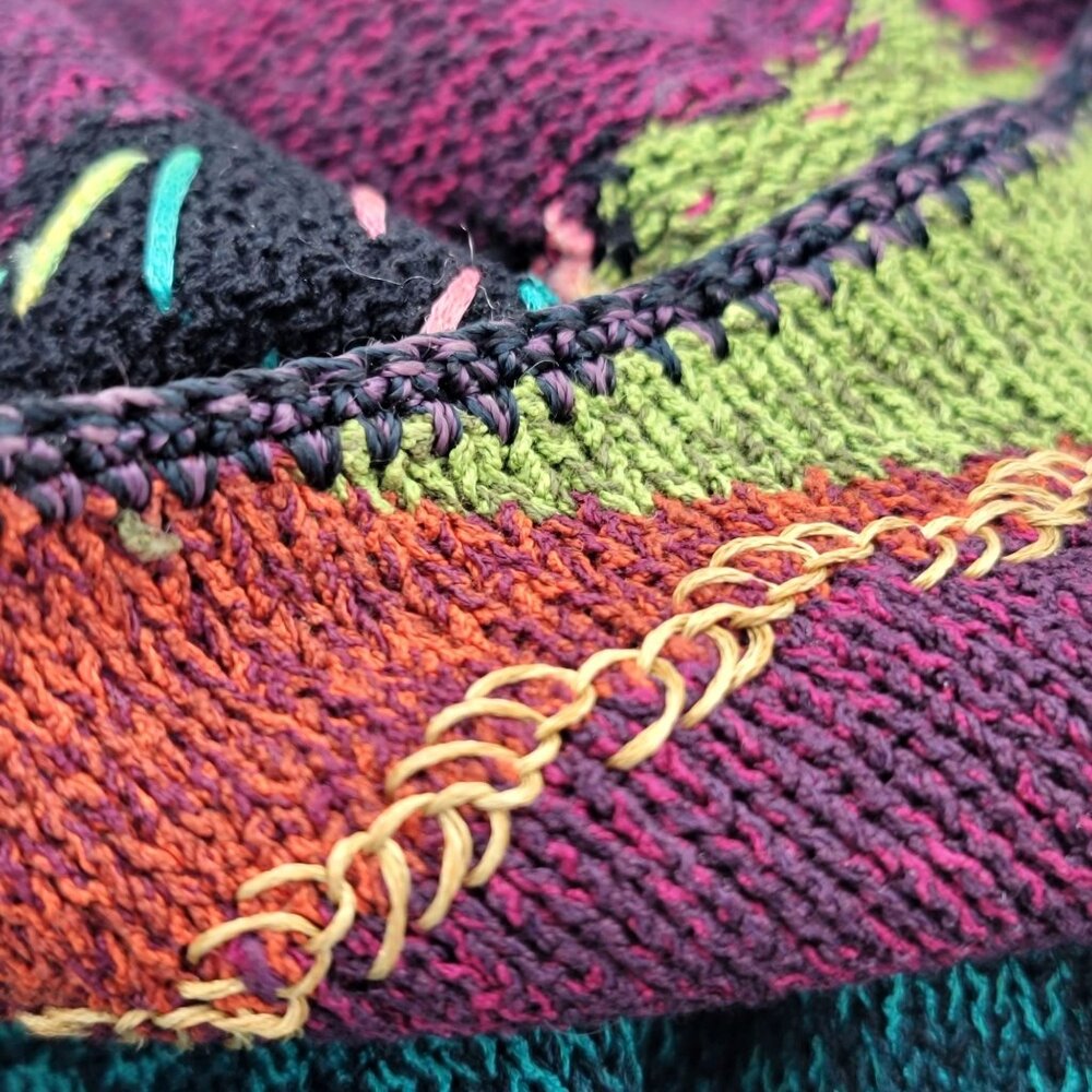 Vintage Colorful Patchwork Knit Sweater Womens Large - Picture 10 of 14